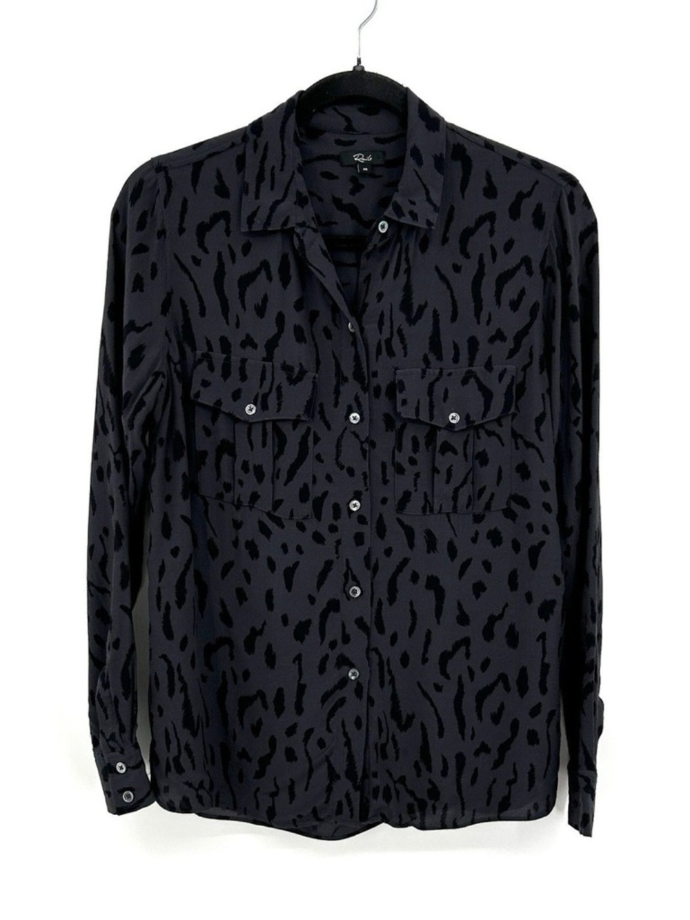 RAILS Womens Rhett Gray Black Cheetah Print Lightweight Button Up Blouse
